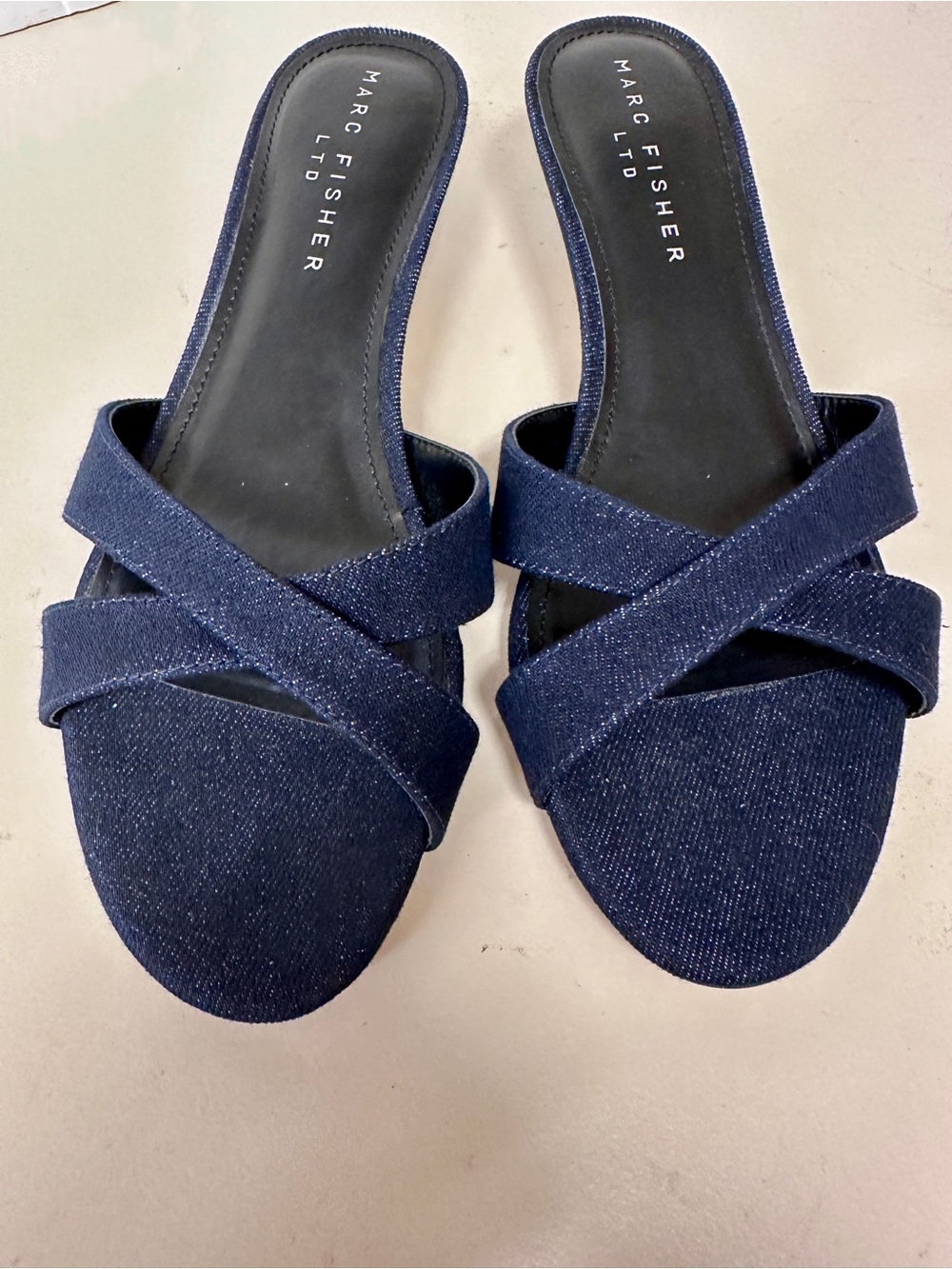 Marc Fisher Navy Crossband Kitten Heels